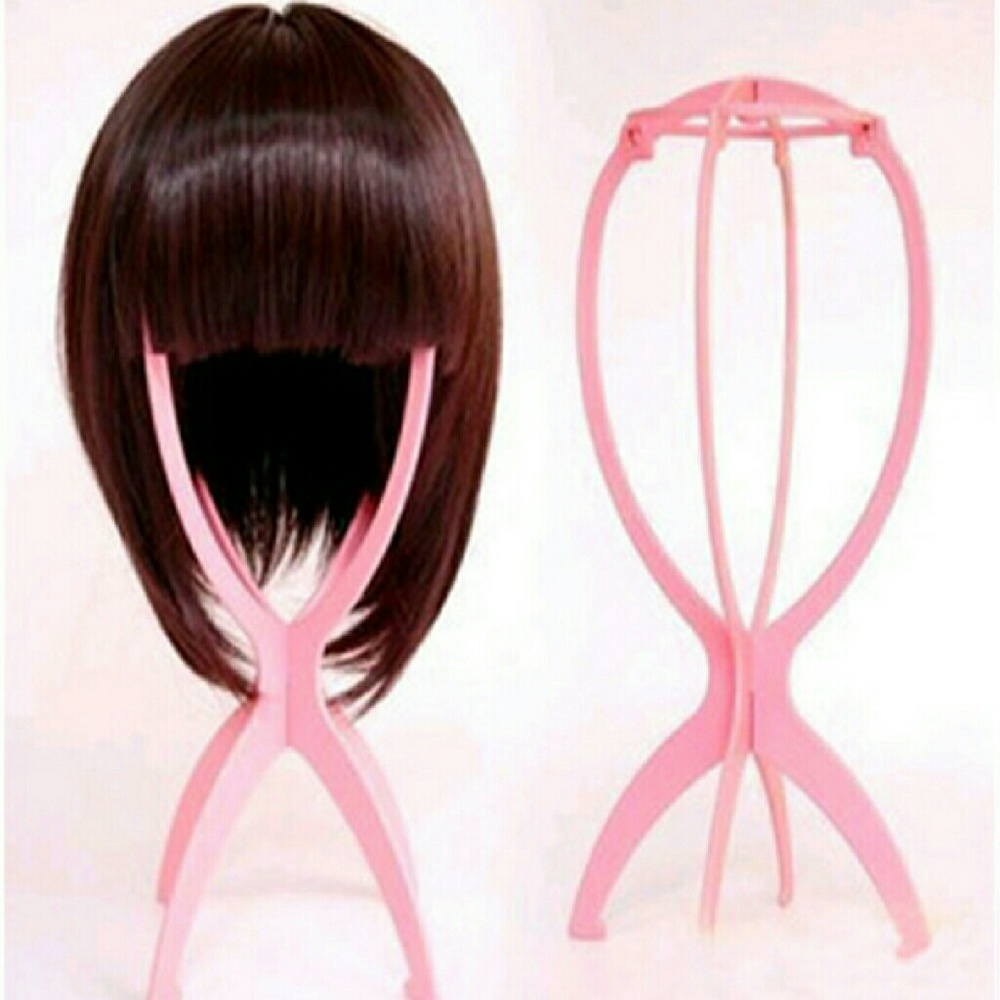 Pink Plastic Wig Stand Cosplay Wigs Storage
